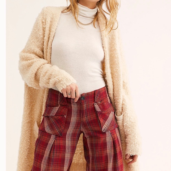 NWT Free People size 0 Birch wide-leg plaid twill - Picture 2 of 8